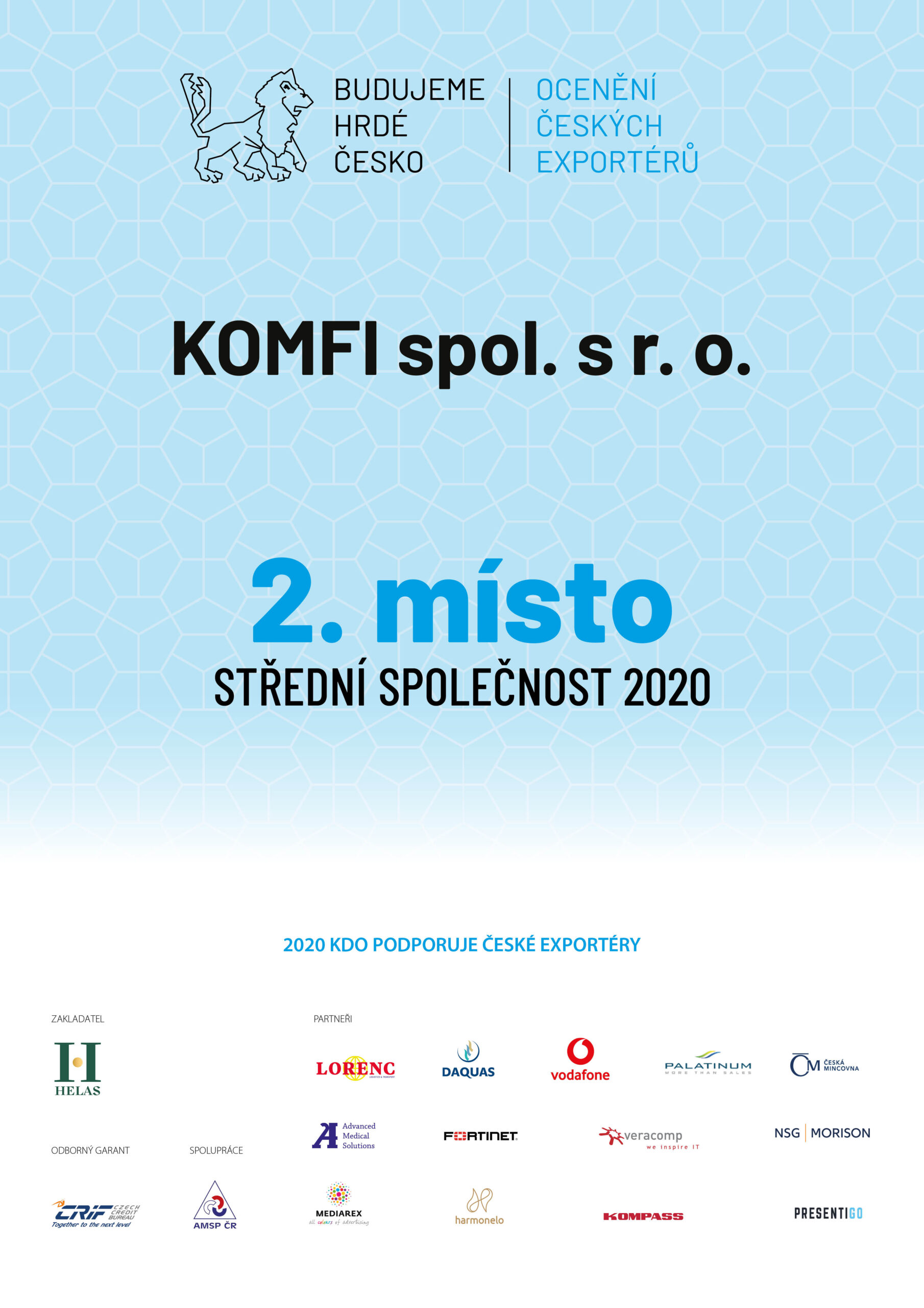 Komfi spol. s.r.o. 2 místo střední společnost 2020